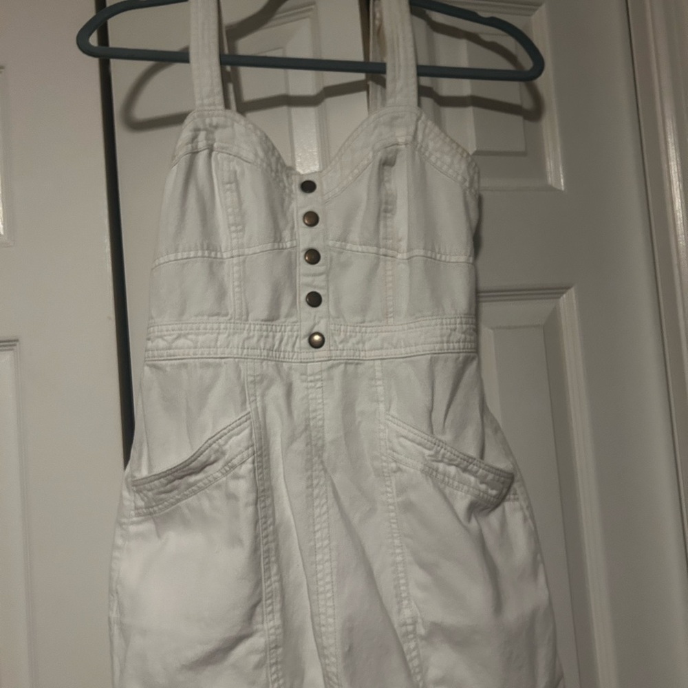 White Denim Button-Up Dress, cute mini dress 23 1/2 inches long
